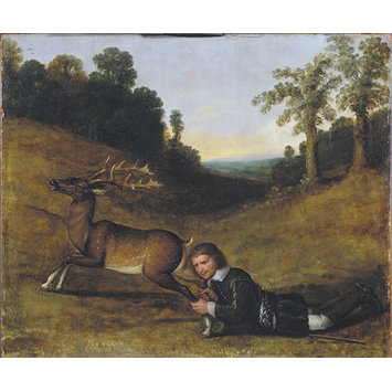 Oil painting - Colonel Smith Grasping the Hind Legs of a Stag Oil painting - Colonel Smith Grasping the Hind Legs of a Stag