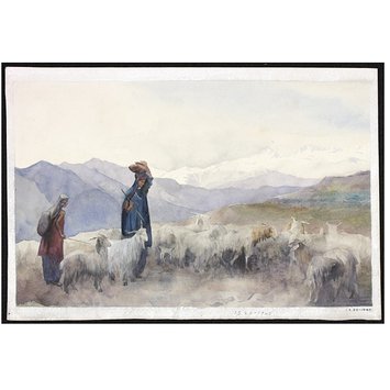 Painting - Shepherds in a mountain landscape, Kashmir Painting - Shepherds in a mountain landscape, Kashmir