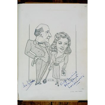 Caricature - Felix Aylmer and Margaret Lockwood in <i>Spider's Web</i> Caricature - Felix Aylmer and Margaret Lockwood in <i>Spider's Web</i>