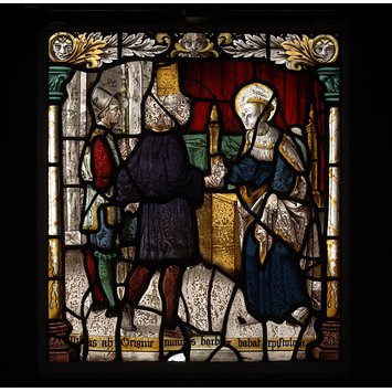 Panel - Legend of St Barbara: Origen's messenger gives his letter to St Barbara Panel - Legend of St Barbara: Origen's messenger gives his letter to St Barbara