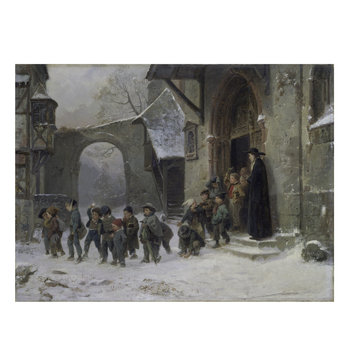 Oil painting - Snow scene: children leaving school Oil painting - Snow scene: children leaving school