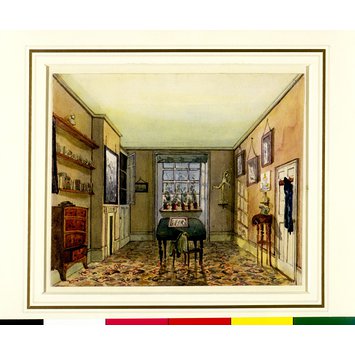 Watercolour - My room in 18 Stamford Street Blackfriars about AD 1829. Watercolour - My room in 18 Stamford Street Blackfriars about AD 1829.