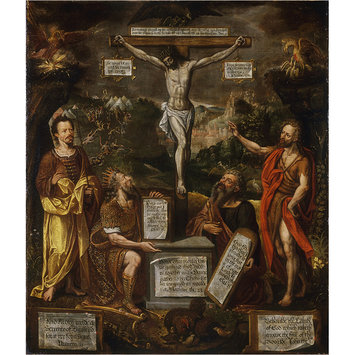 Painting - The Crucifixion with Moses, David, St Paul and St John the Baptist Painting - The Crucifixion with Moses, David, St Paul and St John the Baptist