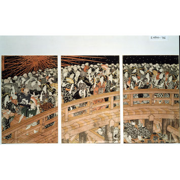 Woodblock print - Fireworks at Ryogoku Bridge Woodblock print - Fireworks at Ryogoku Bridge