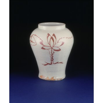 Jar - White Porcelain Jar with Lotus Design Painted in Underglaze Copper Red Jar - White Porcelain Jar with Lotus Design Painted in Underglaze Copper Red