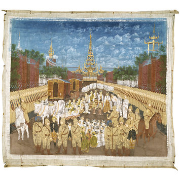 Painting - The departure of King Thibaw and Queen Supayalat from Mandalay at the end of the Third Burma War in 1885. Painting - The departure of King Thibaw and Queen Supayalat from Mandalay at the end of the Third Burma War in 1885.