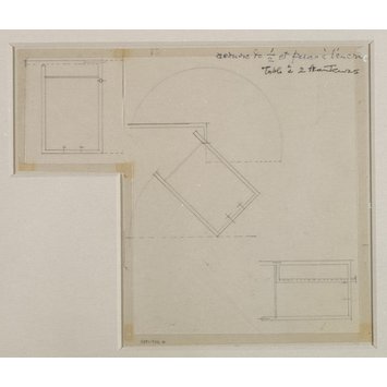 Design - Side elevations (3 on 2 sheets jointed) of a table with 2 different height arrangements. Scale 1:10. Design - Side elevations (3 on 2 sheets jointed) of a table with 2 different height arrangements. Scale 1:10.
