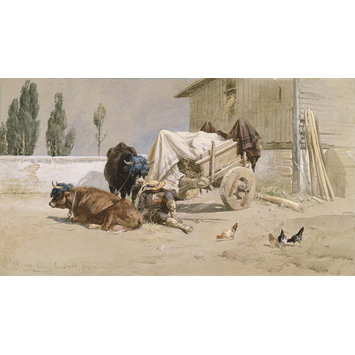 Watercolour - La Sieste : Scene in the Eastern Pyrenees Watercolour - La Sieste : Scene in the Eastern Pyrenees