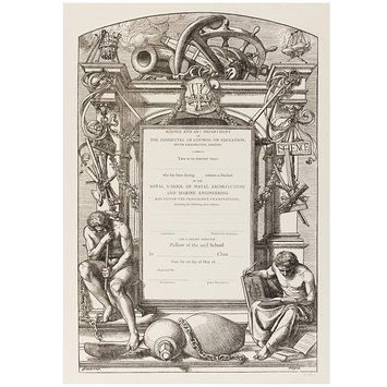 Print - Certificate for the Royal School of Naval Architecture and Marine Engineering Print - Certificate for the Royal School of Naval Architecture and Marine Engineering