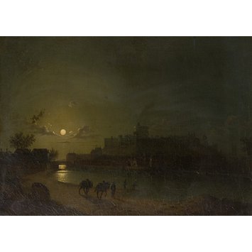 Oil painting - Windsor Castle and town by moonlight Oil painting - Windsor Castle and town by moonlight