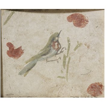 Fresco fragment - Bird on a branch with fruit Fresco fragment - Bird on a branch with fruit