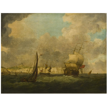 Oil painting - Shipping off Dover, with town and castle in the distance Oil painting - Shipping off Dover, with town and castle in the distance