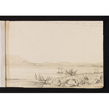Drawing - the 2 Castles of the Dardanelles - from a ruined Fort above Cape Janissary Drawing - the 2 Castles of the Dardanelles - from a ruined Fort above Cape Janissary