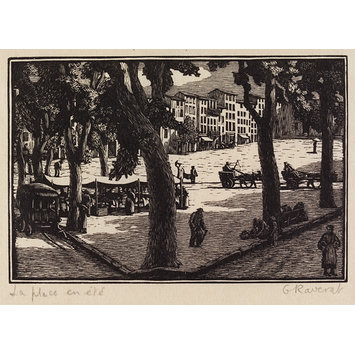Wood engraving - Venice - La place en été Wood engraving - Venice - La place en été