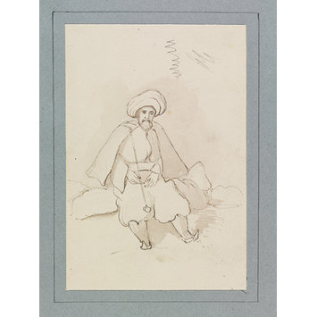 Drawing - An oriental man, seated, holding a pipe Drawing - An oriental man, seated, holding a pipe