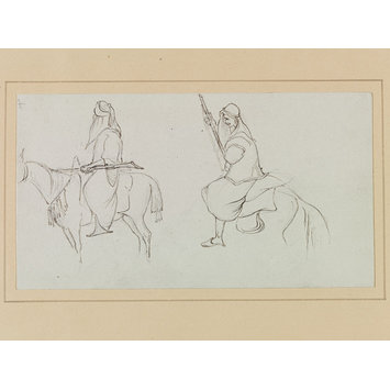 Drawing - Studies of two Arabs with rifles, on horseback Drawing - Studies of two Arabs with rifles, on horseback