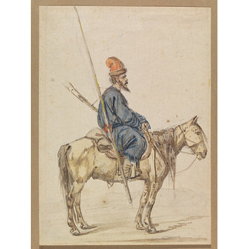 Watercolour - Armed horseman, possibly Russian Watercolour - Armed horseman, possibly Russian