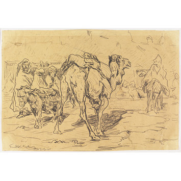 Drawing - North African Scene, with figures, a camel and a donkey Drawing - North African Scene, with figures, a camel and a donkey