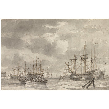 Drawing - View of ships in Amsterdam harbour and on the Ij, with the arsenal (‘s lands zeemagazijn) of the Admiralty of Amsterdam on the left. Drawing - View of ships in Amsterdam harbour and on the Ij, with the arsenal (‘s lands zeemagazijn) of the Admiralty of Amsterdam on the left.