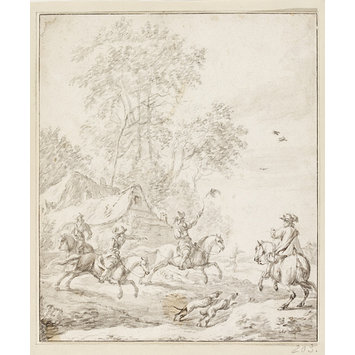 Drawing - Landscape with a hawking party Drawing - Landscape with a hawking party