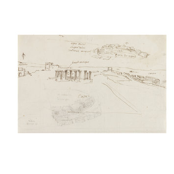 Drawing - Recto: View of the Roman Amphitheatre, Temple, Acqueduct and Other Classical Remains near Mérida Drawing - Recto: View of the Roman Amphitheatre, Temple, Acqueduct and Other Classical Remains near Mérida