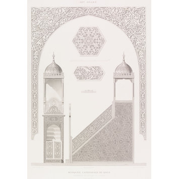 Lithograph - Mosque Cathdrale De Qous. Ensemble Et Détails Du Mimbar Lithograph - Mosque Cathdrale De Qous. Ensemble Et Détails Du Mimbar