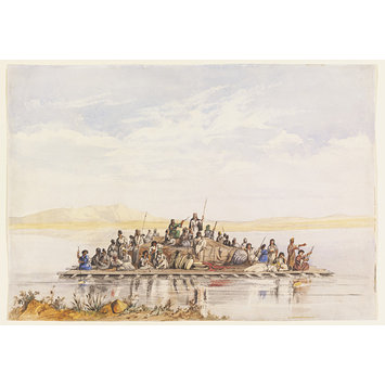 Watercolour - Raft Conveying Winged Bull to Baghdad Watercolour - Raft Conveying Winged Bull to Baghdad