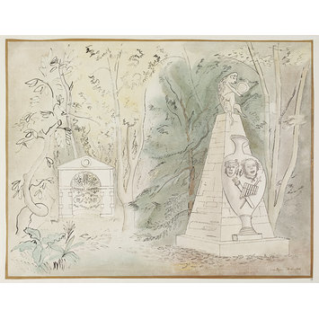 Watercolour - Congreve Monument (designed by Wm. Kent) and Shell Grotto, Stowe Watercolour - Congreve Monument (designed by Wm. Kent) and Shell Grotto, Stowe