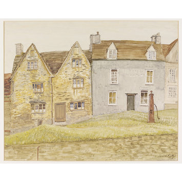 Watercolour - Houses on the Green, Tetbury Watercolour - Houses on the Green, Tetbury