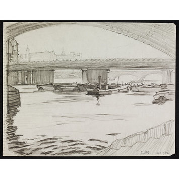 Drawing - Cannon Street Bridge - seen from beneath an arch of Southwark Bridge Drawing - Cannon Street Bridge - seen from beneath an arch of Southwark Bridge