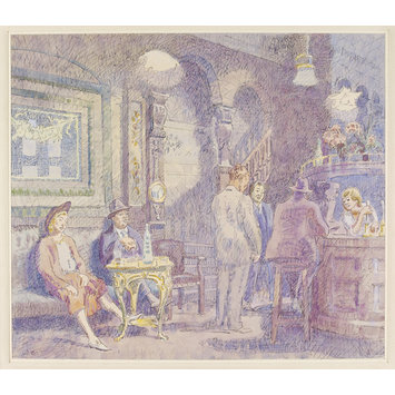Watercolour - Saloon Bar, Blue Posts, Tottenham Court Road, St. Pancras Watercolour - Saloon Bar, Blue Posts, Tottenham Court Road, St. Pancras