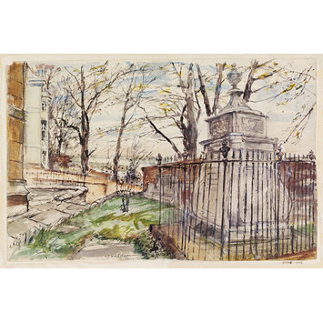 Watercolour - Hogarth's Tomb and Chiswick Reach Watercolour - Hogarth's Tomb and Chiswick Reach