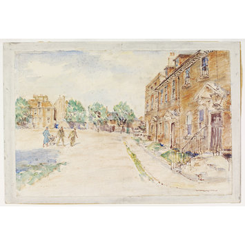 Watercolour - 18th century houses at The Butts, Brentford Watercolour - 18th century houses at The Butts, Brentford