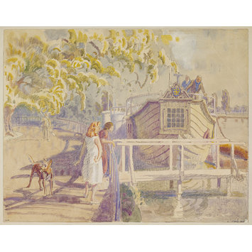 Watercolour - College Barges on the Isis, Oxford Watercolour - College Barges on the Isis, Oxford