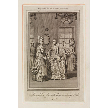 Fashion plate - Fashionable Dresses in the Rooms in Weymouth 1774 Fashion plate - Fashionable Dresses in the Rooms in Weymouth 1774