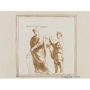 drawing - Figures with a bull at a sacrificial altar: motif from the 'Lustratio' panel on the Arch of Constantine drawing - Figures with a bull at a sacrificial altar: motif from the 'Lustratio' panel on the Arch of Constantine