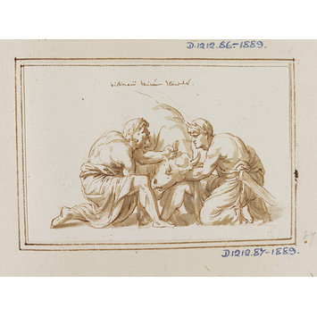 drawing - Two men slaying a bull: motif from a relief drawing - Two men slaying a bull: motif from a relief