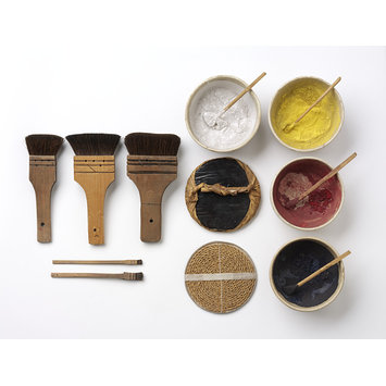 Pot of pigment with brush Pot of pigment with brush
