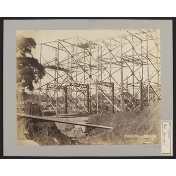 Photograph - South Kensington, 1862 International Exhibition, scaffolding, East end construction Photograph - South Kensington, 1862 International Exhibition, scaffolding, East end construction