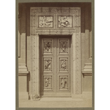 Photograph - South Kensington Museum, Quadrangle: the doorway and doors of the Lecture Theatre building Photograph - South Kensington Museum, Quadrangle: the doorway and doors of the Lecture Theatre building