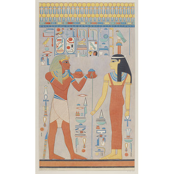 Drawing - King Haremhab offering wine to the goddess Hathor Drawing - King Haremhab offering wine to the goddess Hathor