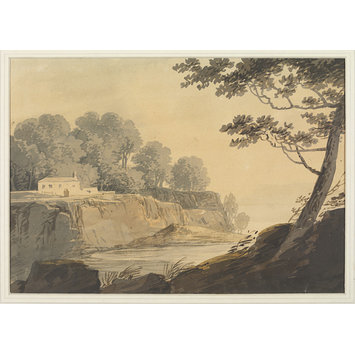 Watercolour - River scene with cottage and trees Watercolour - River scene with cottage and trees