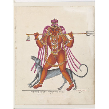 Painting - Kala-Bhairava, an emanation of the god Shiva, with trident and hound. Painting - Kala-Bhairava, an emanation of the god Shiva, with trident and hound.