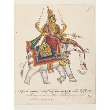 Painting - Indra, chief of the gods and the guardian of the east, on his elephant, Airavata. Painting - Indra, chief of the gods and the guardian of the east, on his elephant, Airavata.
