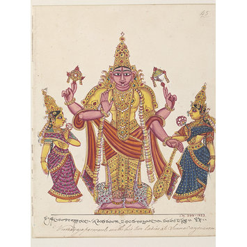 Painting - Vishnu as Varadarajaswami with his two 'shaktis', Shri Devi and Bhumi Devi. Painting - Vishnu as Varadarajaswami with his two 'shaktis', Shri Devi and Bhumi Devi.