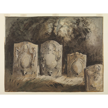 Watercolour - Tombstones, Holy Trinity Churchyard, Hinton-in-the-Hedges Watercolour - Tombstones, Holy Trinity Churchyard, Hinton-in-the-Hedges