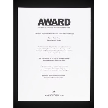 Colophon - Award. Made During the Invasion and Occupation of Iraq 2003 to Now. Colophon - Award. Made During the Invasion and Occupation of Iraq 2003 to Now.