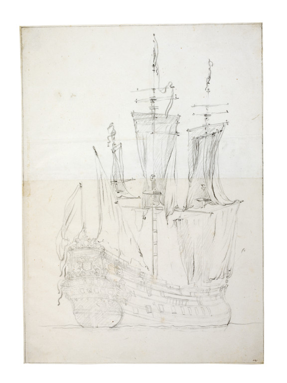 a dutch ship possibly the amsterdam quarter view with the sails van de velde willem enlarge image