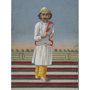 Painting - A Box covered and lined with brocade containing a card painted with a face, and with a verandah covered with a striped rug; also twelve mica overlays depicting dancers and musicians. Painting - A Box covered and lined with brocade containing a card painted with a face, and with a verandah covered with a striped rug; also twelve mica overlays depicting dancers and musicians.