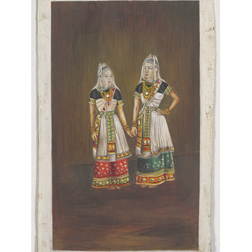 Painting - Two Manipuri dancing-girls standing together holding hands. Painting - Two Manipuri dancing-girls standing together holding hands.